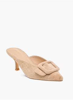 Flora Bella By Shoexpress Women Textured Pointed Toe Sandals with Buckle Detail and Kitten Heels  - Image 2
