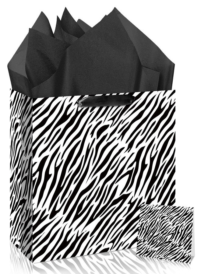 Wayyogh Zebra Print Party Gift Bag Decorations Large Animal Print Birthday Gift Bag Jungle Safari Wrapping Paper Bag with Tissue Paper Greeting Card for Wildlife Bday Party Baby Shower Supplies Decorations - Image 1