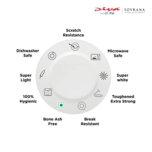 La Opala Diva Sovrana Collection Opal Glass Crockery | Full Plate Set of 6 Persian Grey | Dinner Plate for Dining & Gifting | Microwave Safe | 100% Vegetarian | Extra Strong | Super Light & White - Image 3