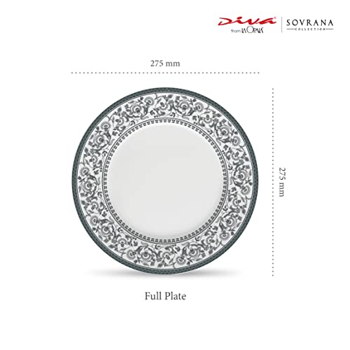 La Opala Diva Sovrana Collection Opal Glass Crockery | Full Plate Set of 6 Persian Grey | Dinner Plate for Dining & Gifting | Microwave Safe | 100% Vegetarian | Extra Strong | Super Light & White - Image 2