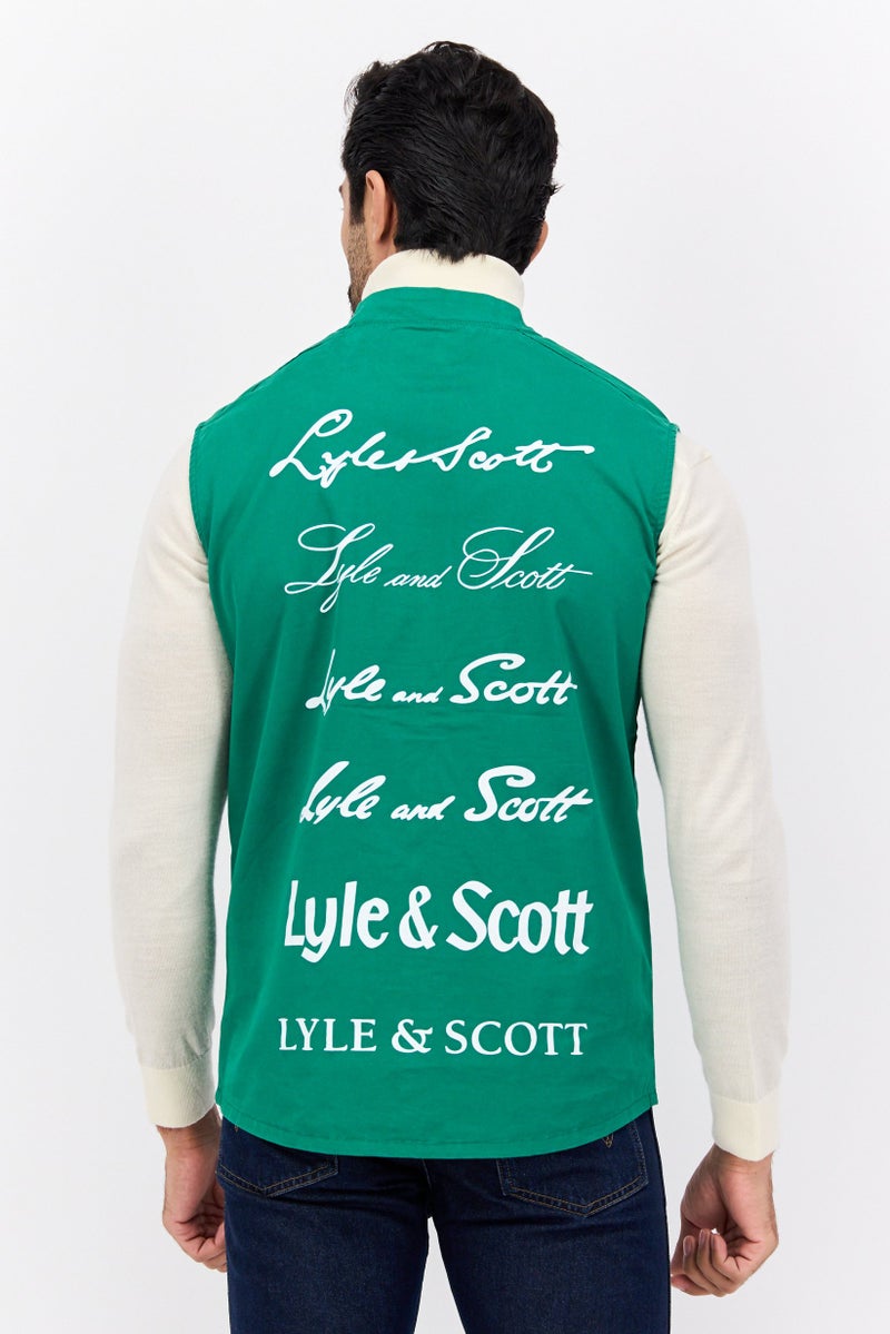 Lyle & Scott سترة بدون أكمام للرجال بشعار العلامة التجارية، أخضر - Image 3