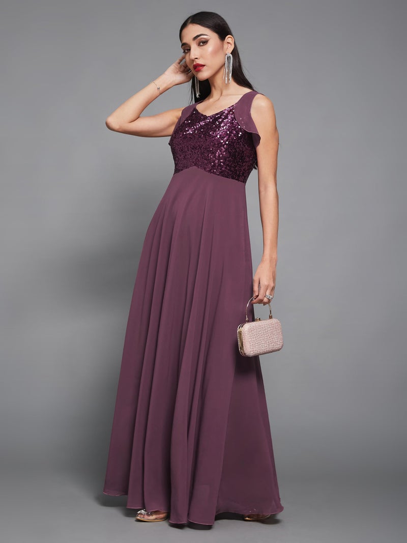 Miss Chase Women's Sweet-Heart Neck Sleeveless Embellished Fit & Flare Maxi Dress (MCAW22D99-88-735-04, Deep Mauve, M) - Image 3