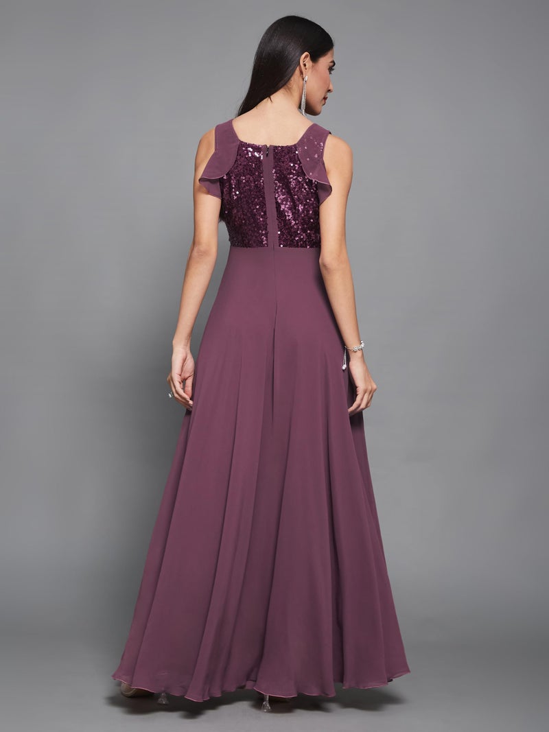Miss Chase Women's Sweet-Heart Neck Sleeveless Embellished Fit & Flare Maxi Dress (MCAW22D99-88-735-04, Deep Mauve, M) - Image 4
