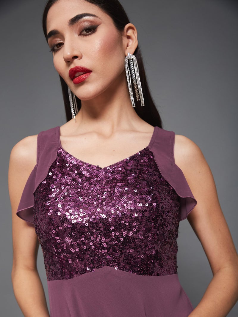 Miss Chase Women's Sweet-Heart Neck Sleeveless Embellished Fit & Flare Maxi Dress (MCAW22D99-88-735-04, Deep Mauve, M) - Image 5