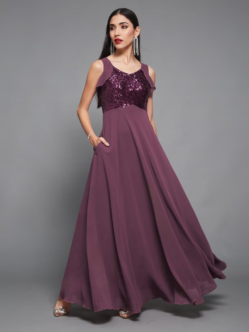 Miss Chase Women's Sweet-Heart Neck Sleeveless Embellished Fit & Flare Maxi Dress (MCAW22D99-88-735-04, Deep Mauve, M) - Image 2