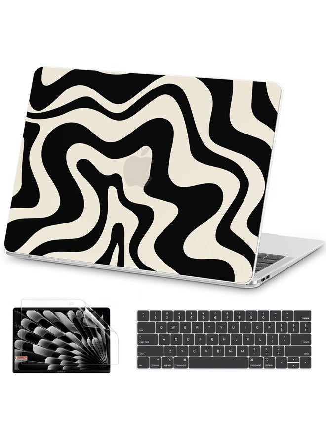 AKIT Compatible with MacBook Pro 13 inch Case M2 A2338 2025-2016 M1 A2251 A2289 A2159 A1989 A1708 A1706, Unique Pattern Plastic Laptop Hrad Shell Case&Keyboard Cover&Screen Protector Film, Black Wave - Image 1