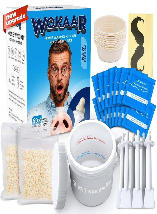 Wokaar Nose Wax Kit |100g Wax, 30 Applicators | No Microwave Needed | Ear and Nose Hair Removal Waxing Kit for Men and Women | Pre/Post-Waxing Wipes | Mustache| Ear Hair Removar, 5 Weeks Lasting - Image 1