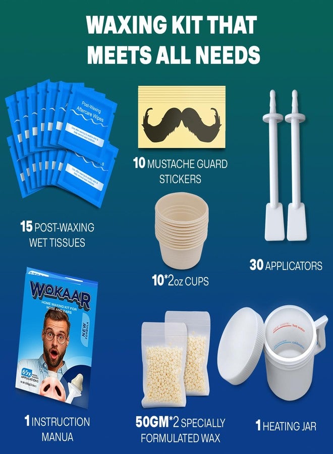 Wokaar Nose Wax Kit |100g Wax, 30 Applicators | No Microwave Needed | Ear and Nose Hair Removal Waxing Kit for Men and Women | Pre/Post-Waxing Wipes | Mustache| Ear Hair Removar, 5 Weeks Lasting - Image 5