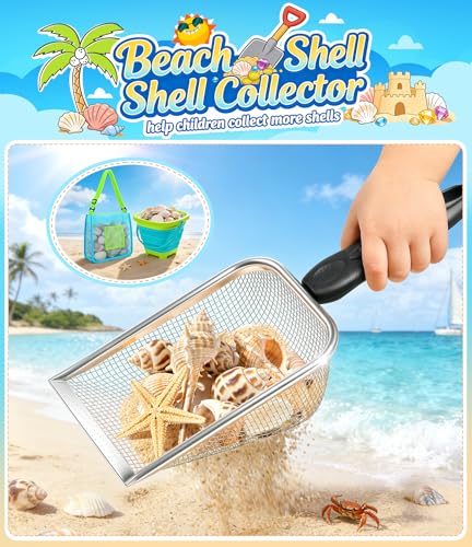 DISHIO Beach Toys for Kids 25 Pcs Metal Sand Sifter Collapsible Beach Buckets Set Stainless Steel Sand Shovel Sandcastle Building Kit with Mesh Bag Travel Sand Toys for Toddlers Age 310 - Image 5