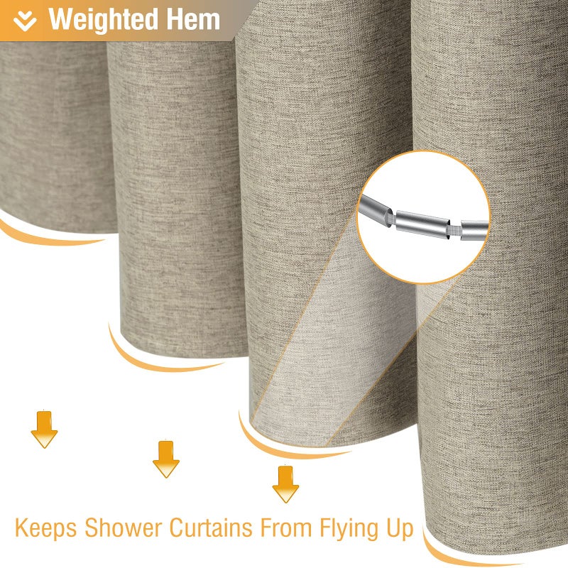 BTTN Fabric Shower Curtain - Linen Textured Weighted Cloth Shower Curtain Set with 12 Plastic Hooks, Hotel Spa Luxury Neutral Decorative Bath Curtains for Bathroom, Machine Washable - 72x72, Khaki/Tan - Image 5