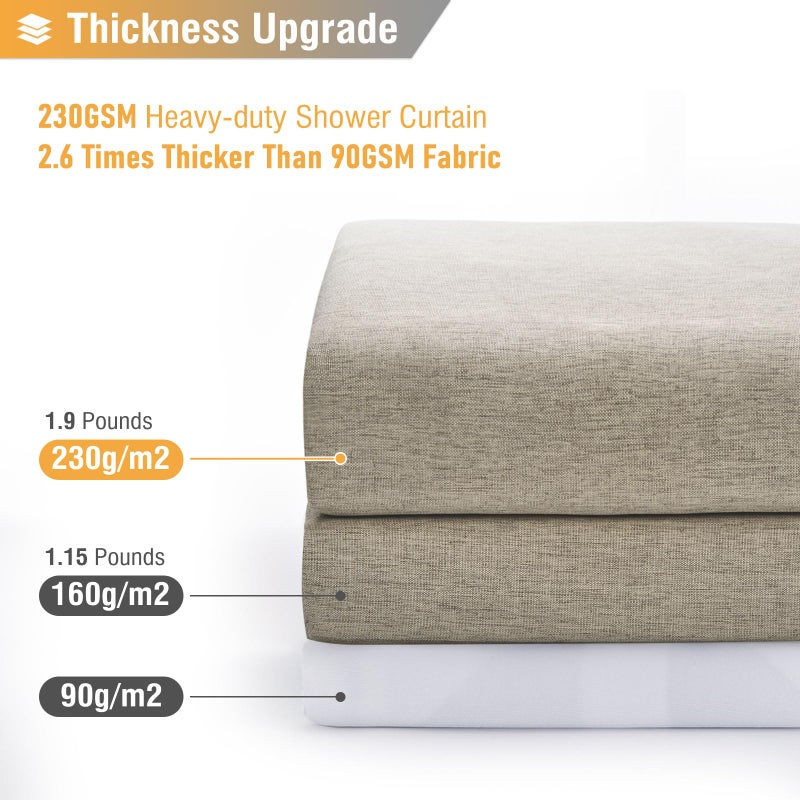 BTTN Fabric Shower Curtain - Linen Textured Weighted Cloth Shower Curtain Set with 12 Plastic Hooks, Hotel Spa Luxury Neutral Decorative Bath Curtains for Bathroom, Machine Washable - 72x72, Khaki/Tan - Image 4
