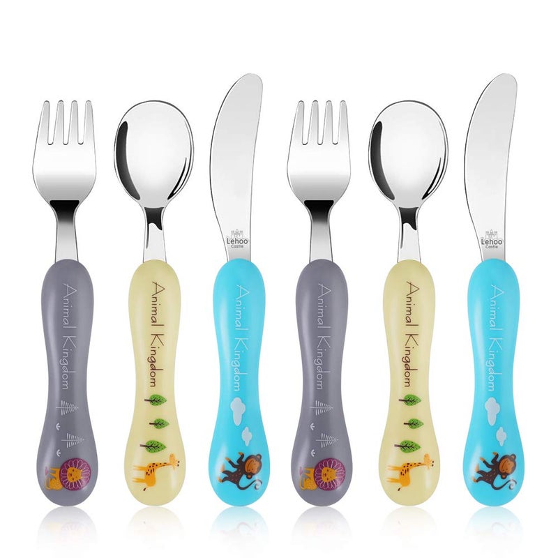Lehoo Castle Lehoo Castle Toddler Utensils Set 6PCS Toddler Silverware Spoon and Fork Knife Set Childrens Flatware Set Animal Kingdom 