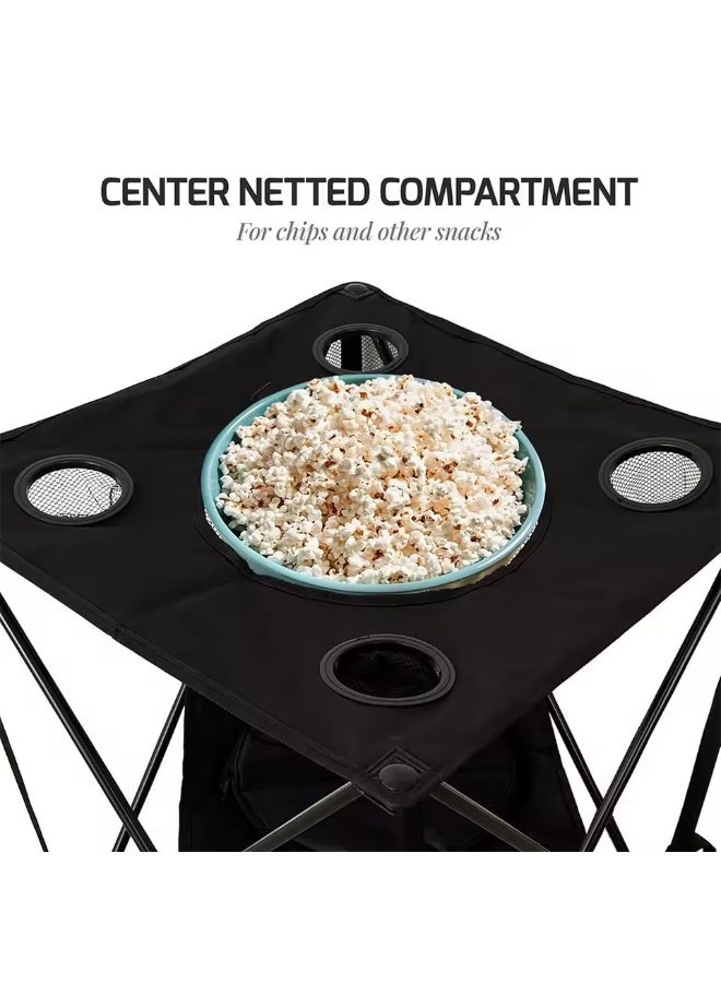 RH Portable double layer ice pack table , suitable for freezing milkshakes, juice, ice cream folding camping table with food basket and bag and 4 cup holder - Image 2