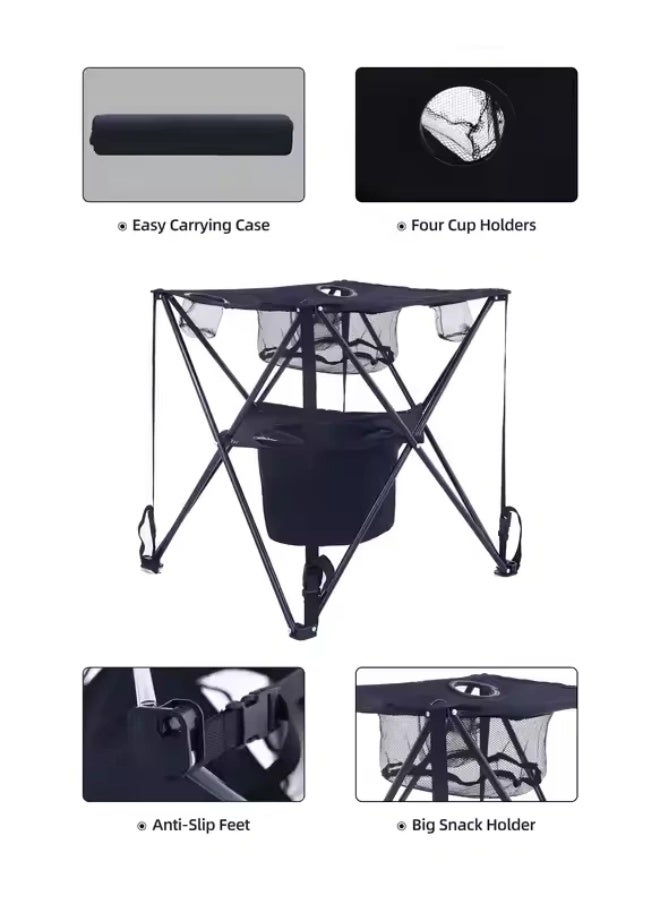 RH Portable double layer ice pack table , suitable for freezing milkshakes, juice, ice cream folding camping table with food basket and bag and 4 cup holder - Image 4