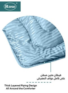 Rose ROSE Striped Luxury Hotel Comforter, Premium Microfiber, Set of 4 pieces, Soft Lightweight, Extra Twin size 260x170 cm, Classic Blue  - Image 3