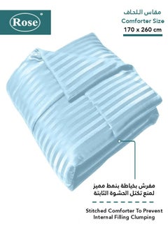Rose ROSE Striped Luxury Hotel Comforter, Premium Microfiber, Set of 4 pieces, Soft Lightweight, Extra Twin size 260x170 cm, Classic Blue  - Image 2