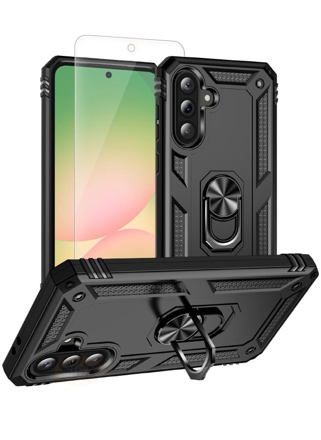 RUGGED SHIELD Samsung Galaxy A56 Case with HD Screen Protector, Built-in 360° Rotate Magnetic Ring Kickstand, Heavy Duty Shockproof Drop Proof Case Cover for Samsung Galaxy A56 5G 6.7 inch (Black, 1+1 Pack)  - Image 1