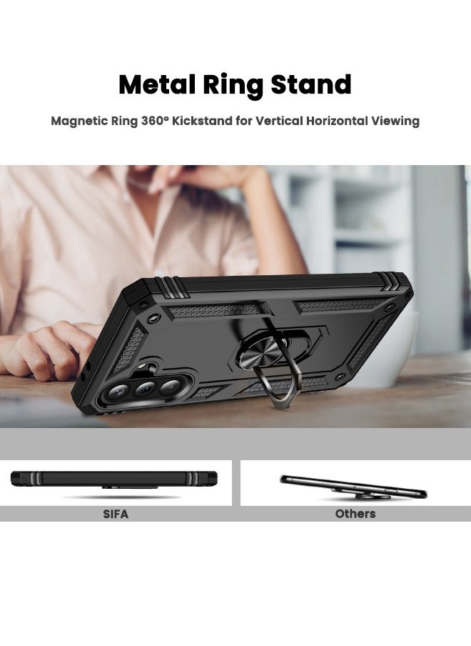 RUGGED SHIELD Samsung Galaxy A56 Case with HD Screen Protector, Built-in 360° Rotate Magnetic Ring Kickstand, Heavy Duty Shockproof Drop Proof Case Cover for Samsung Galaxy A56 5G 6.7 inch (Black, 1+1 Pack)  - Image 3