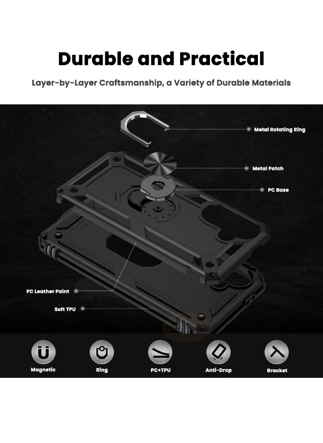 RUGGED SHIELD Samsung Galaxy A56 Case with HD Screen Protector, Built-in 360° Rotate Magnetic Ring Kickstand, Heavy Duty Shockproof Drop Proof Case Cover for Samsung Galaxy A56 5G 6.7 inch (Black, 1+1 Pack)  - Image 5