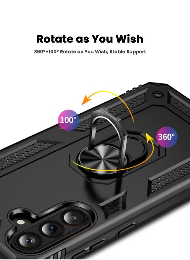 RUGGED SHIELD Samsung Galaxy A56 Case with HD Screen Protector, Built-in 360° Rotate Magnetic Ring Kickstand, Heavy Duty Shockproof Drop Proof Case Cover for Samsung Galaxy A56 5G 6.7 inch (Black, 1+1 Pack)  - Image 4