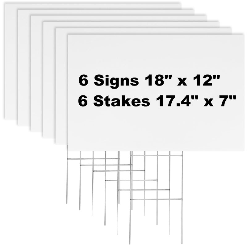 Newflager 6 Pack 18 x 12 Inches White Corrugated Plastic Yard Sign with Metal Stakes for Birthday, Real Estate Garage Sale Signs, Rent, Guidepost Decorations - Image 1