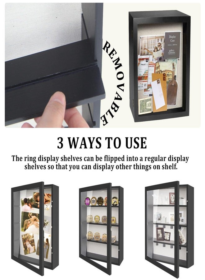صندوق عرض YEPOTUE Shadow Box مقاس 11x14، إطار صور صندوق الظل العميق مع ظهر من الكتان وأرفف قابلة للإزالة، صندوق ذكريات خشبي لباقة الزفاف والصور والميداليات والتذكارات (أسود) - Image 4