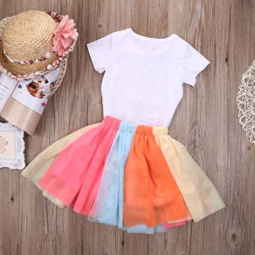 SAYOO Girls'It's My Birthday Print Shirt Tutu Skirt Dress Outfit Set (White+Pink a, 5-6 Years) - Image 3