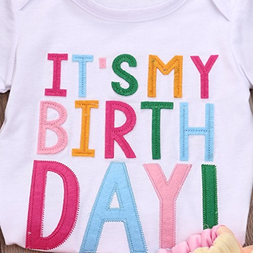 SAYOO Girls'It's My Birthday Print Shirt Tutu Skirt Dress Outfit Set (White+Pink a, 5-6 Years) - Image 4
