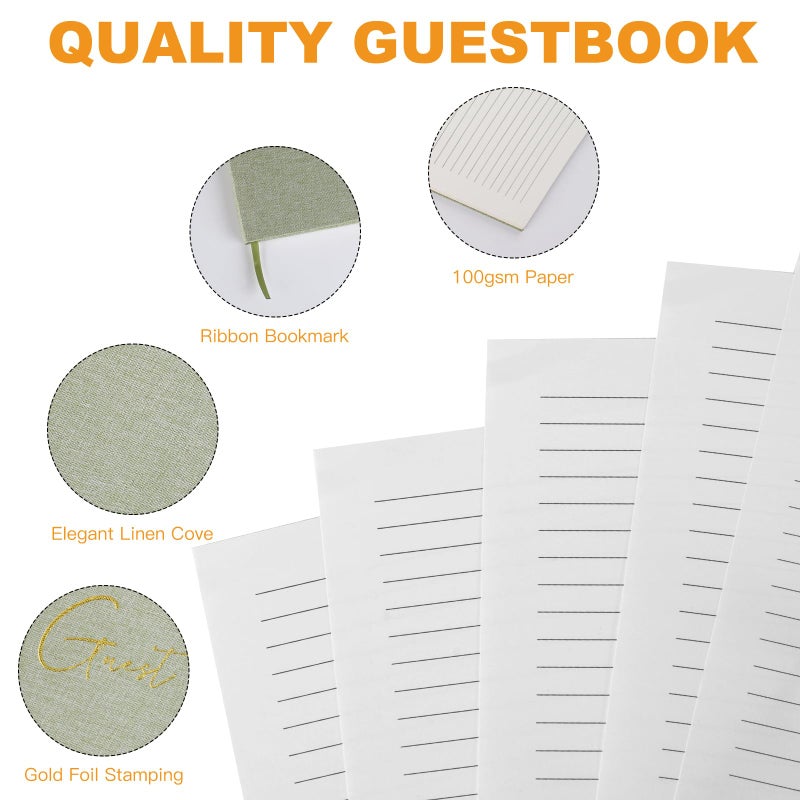 Utron Elegant Wedding Guest Book, Linen Guestbook to Sign in, Polaroid Guest Book for Wedding Receptions, Baby Showers, Birthdays and Special Events - Blank and Lined Acid Free Paper (Green) - Image 4