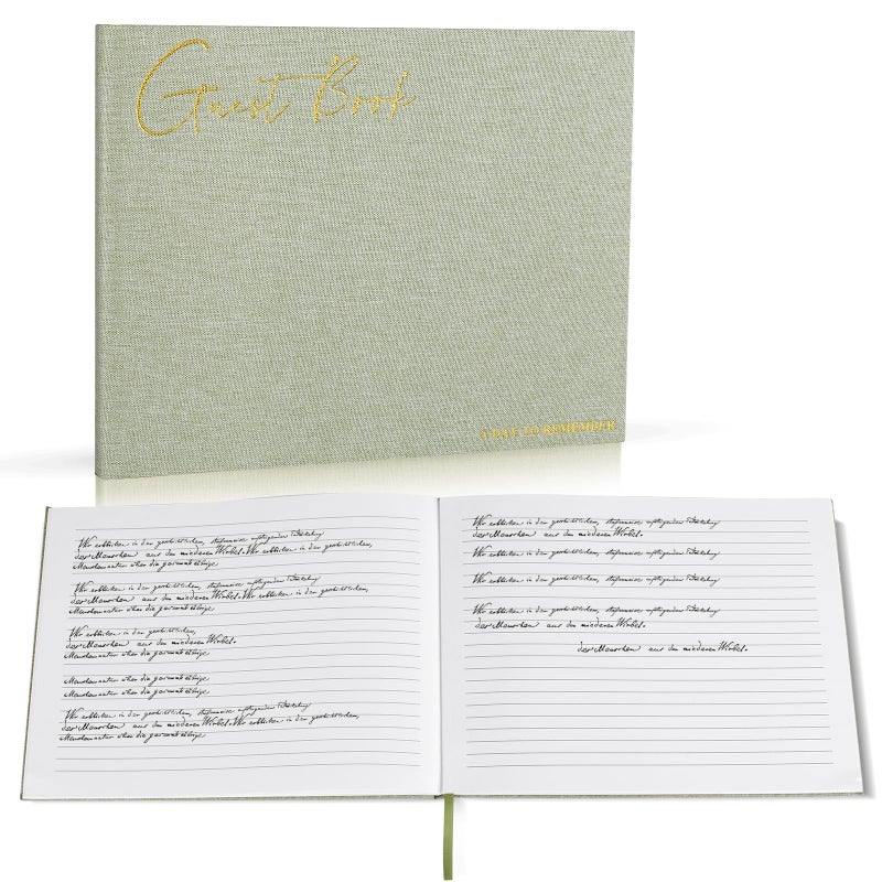 Utron Elegant Wedding Guest Book, Linen Guestbook to Sign in, Polaroid Guest Book for Wedding Receptions, Baby Showers, Birthdays and Special Events - Blank and Lined Acid Free Paper (Green) - Image 1