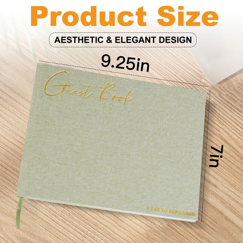 Utron Elegant Wedding Guest Book, Linen Guestbook to Sign in, Polaroid Guest Book for Wedding Receptions, Baby Showers, Birthdays and Special Events - Blank and Lined Acid Free Paper (Green) - Image 2