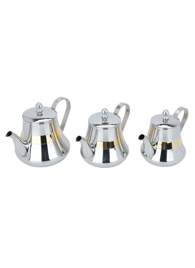 Alsaif Gallery 0-7-0-9-1-2L Silver Steel Teapot Set With Gold Line 3H  - Image 3