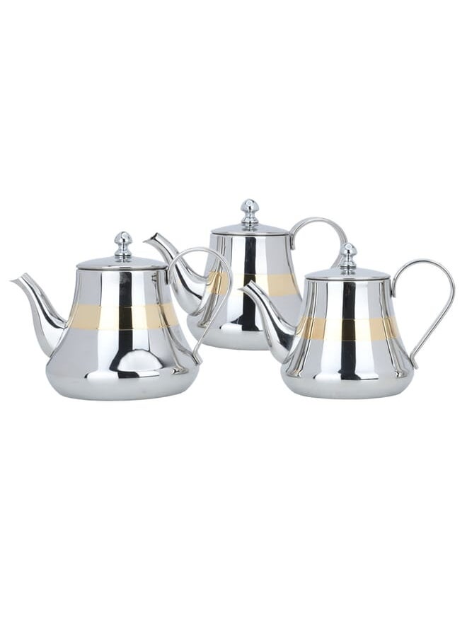 Alsaif Gallery 0-7-0-9-1-2L Silver Steel Teapot Set With Gold Line 3H  - Image 1