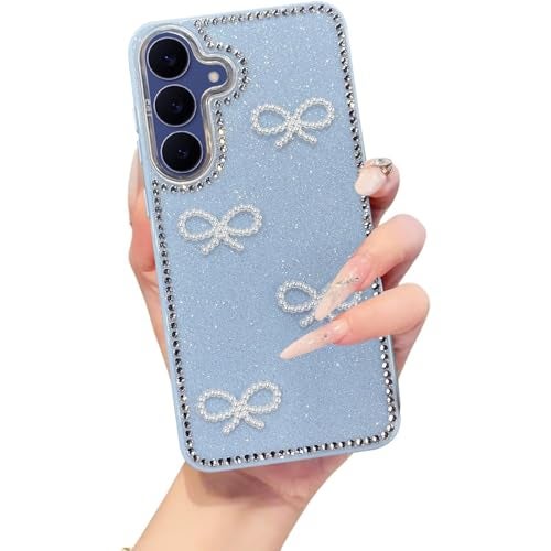 DIZORO for Samsung Galaxy S24 fe 5G Cover,Cute Bow Tie Aesthetic Phone Case,Trendy Slim Hard IMD Shockproof Protective Bumper Designer Phone Back Cover for Women Girls Sierra Blue - Image 1