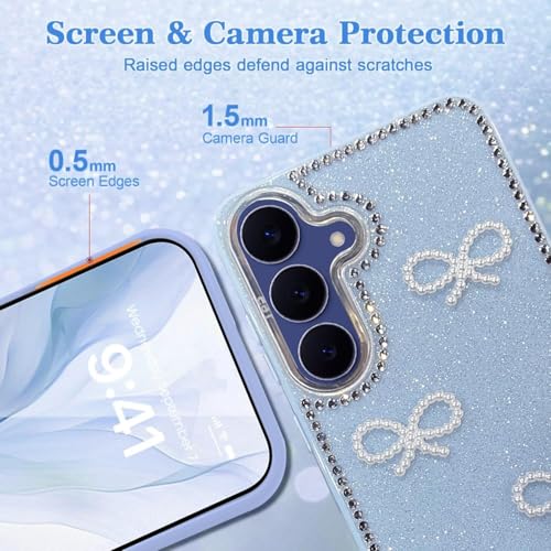 DIZORO for Samsung Galaxy S24 fe 5G Cover,Cute Bow Tie Aesthetic Phone Case,Trendy Slim Hard IMD Shockproof Protective Bumper Designer Phone Back Cover for Women Girls Sierra Blue - Image 4