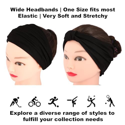 Seeotwo 3 Pack Wide Knotted Headbands For Women Men Girls Soft Elastic Non Slip Bohemian Unisex Chic Microfiber Hair Bands Gym Head Wraps African Boho Turban Bandana (Black) - Image 4