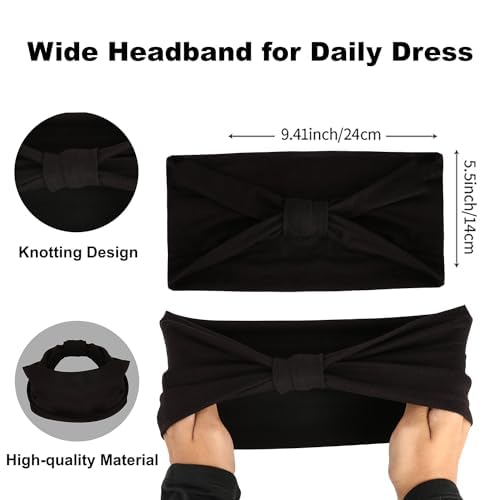 Seeotwo 3 Pack Wide Knotted Headbands For Women Men Girls Soft Elastic Non Slip Bohemian Unisex Chic Microfiber Hair Bands Gym Head Wraps African Boho Turban Bandana (Black) - Image 5