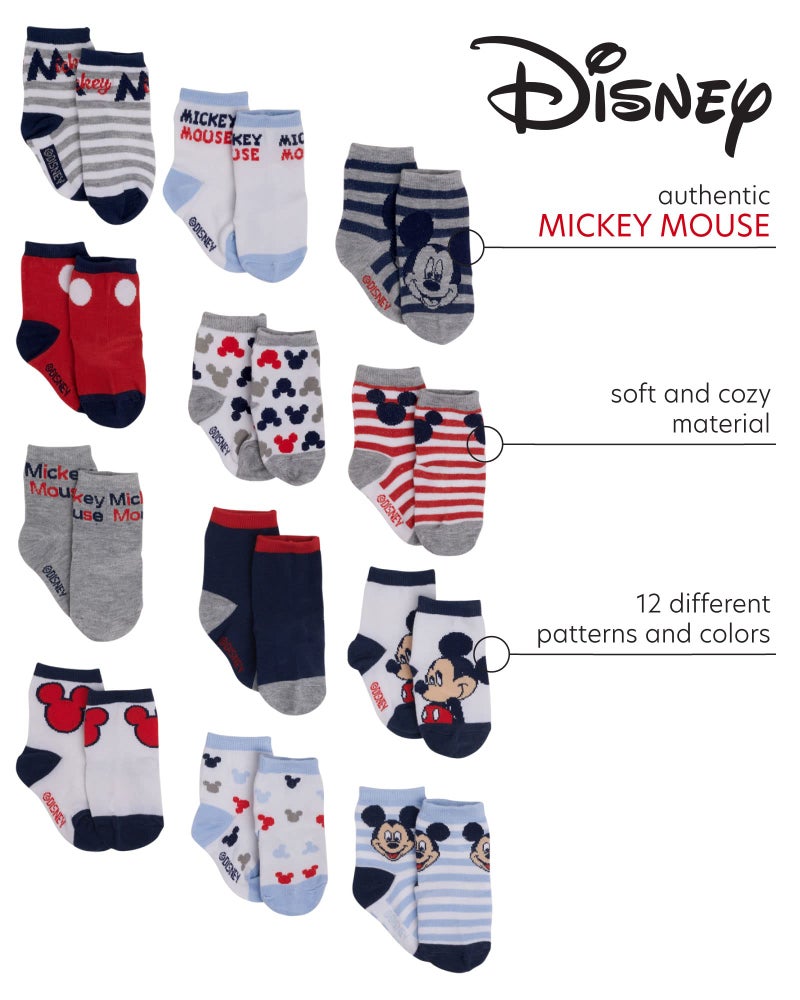 Disney Baby Boys Socks - 12 Pack Soft Newborn Baby Socks Character Prints - Cute Newborn and Infant Socks (0-24M), Size 12-24 Months, Mickey Mouse White/Blue - Image 2