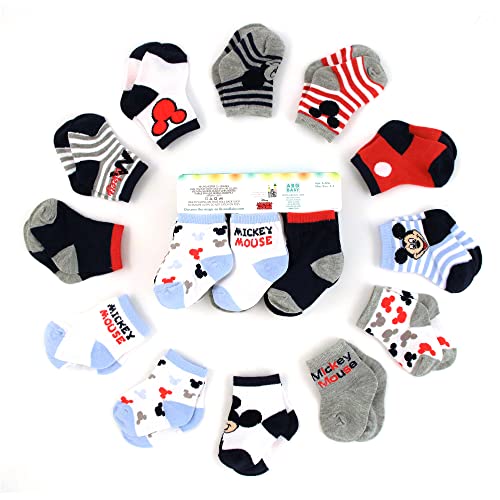Disney Baby Boys Socks - 12 Pack Soft Newborn Baby Socks Character Prints - Cute Newborn and Infant Socks (0-24M), Size 12-24 Months, Mickey Mouse White/Blue - Image 4