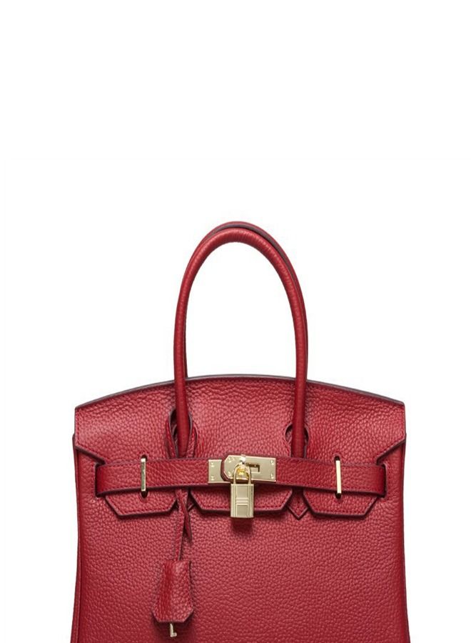 Loquat Gold Buckle Leather Handbag Wine Color Red 2  - Image 2