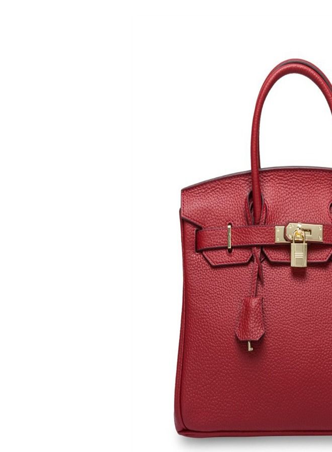 Loquat Gold Buckle Leather Handbag Wine Color Red 2  - Image 3