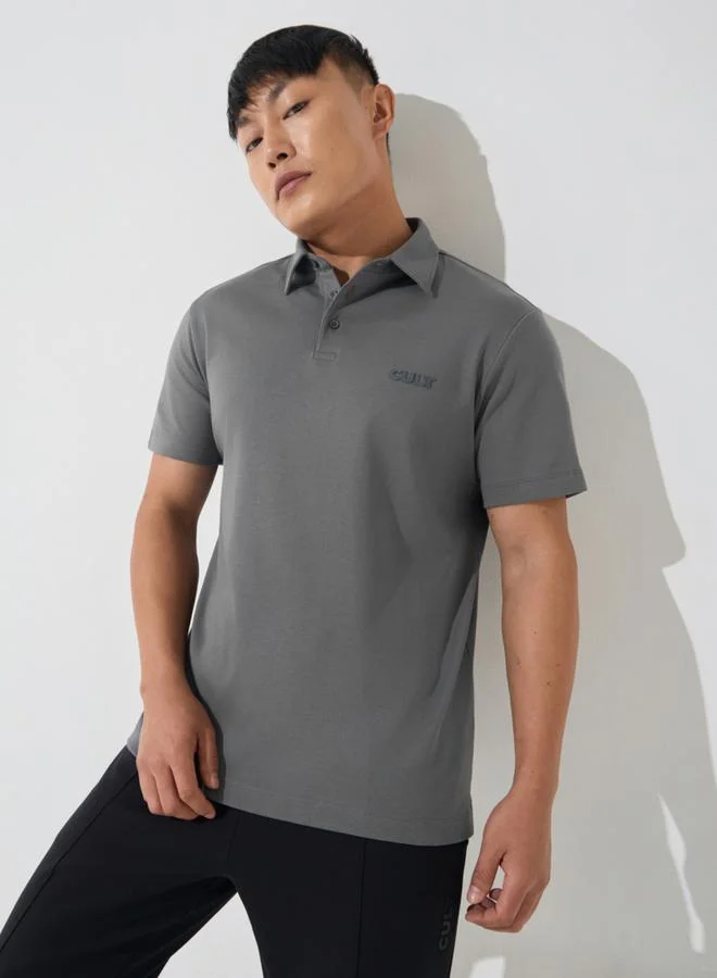 Cult Men Dark Grey Everyday Cotton Polo T-Shirt
