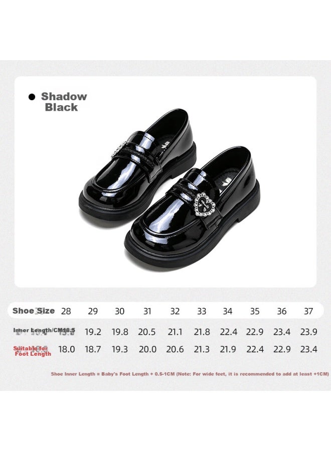 Follow Me Girls' Leather Shoes, Spring And Autumn Stylish Soft-soled Loafers, Children's British-style Black Versatile Flats, Yingzi Black, Size 37