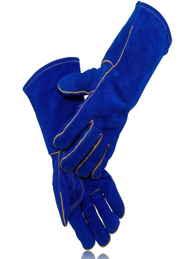 Jupiter Industries Animal Handling Leather Gloves Kevlar Gauntlet for Saftey Against Cats, Dogs, Reptile, Birds, Snakes (18 inches - (Pack of 1 Pair), Blue-Blue) - Image 1