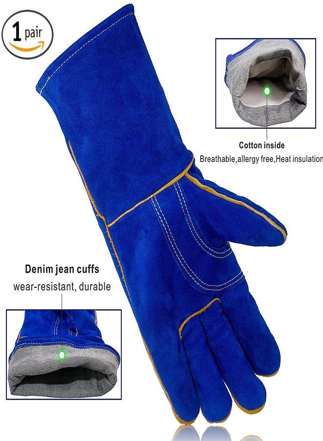 Jupiter Industries Animal Handling Leather Gloves Kevlar Gauntlet for Saftey Against Cats, Dogs, Reptile, Birds, Snakes (18 inches - (Pack of 1 Pair), Blue-Blue) - Image 2