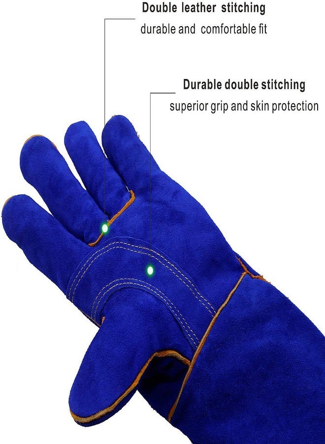 Jupiter Industries Animal Handling Leather Gloves Kevlar Gauntlet for Saftey Against Cats, Dogs, Reptile, Birds, Snakes (18 inches - (Pack of 1 Pair), Blue-Blue) - Image 3