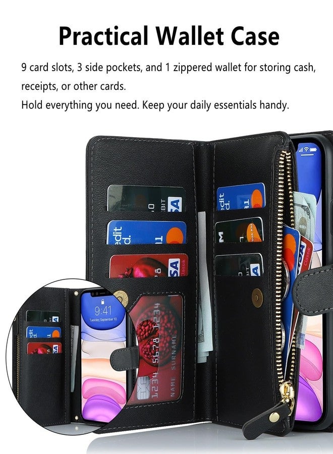 iCoverCase Compatible with iPhone 11 Pro Max Wallet Case with Card Holder, Crossbody with Wrist Strap, PU Leather Not Detachable Flip Cover Case 6.5 Inch (Black) - Image 4