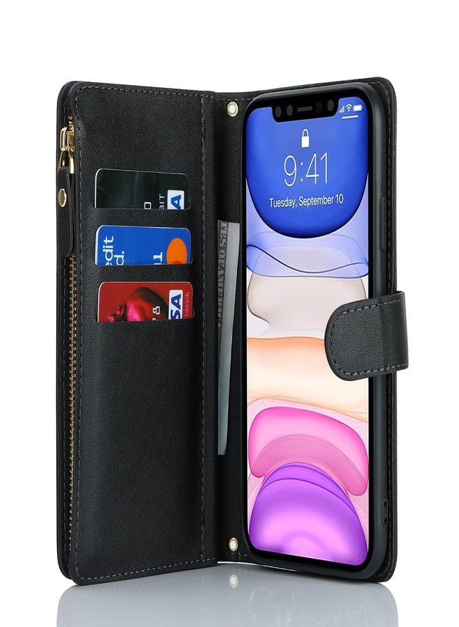 iCoverCase Compatible with iPhone 11 Pro Max Wallet Case with Card Holder, Crossbody with Wrist Strap, PU Leather Not Detachable Flip Cover Case 6.5 Inch (Black) - Image 5