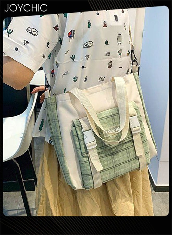 Joychic 5 قطع حقيبة ظهر مدرسية جميلة بتصميم مربعات مع دبوس وقلادة دب بسعة كبيرة حقيبة مدرسية للطلاب مع حقيبة كتف وحافظة أقلام - Image 4