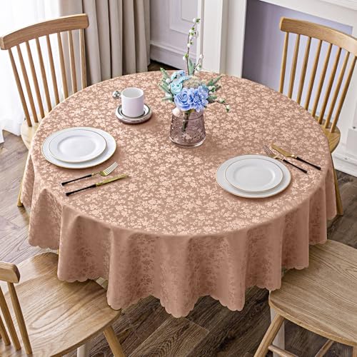 Smiry Round Table Cloth Waterproof Heavy Duty Vinyl Tablecloths Wipeable Washable Table Cover for Kitchen and Dining Room Tan 60 Round - Image 1